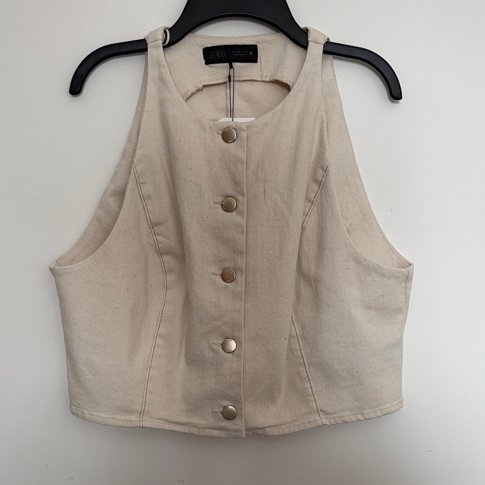Zara Beige Button-Up Crop Top - Picture 1 of 2